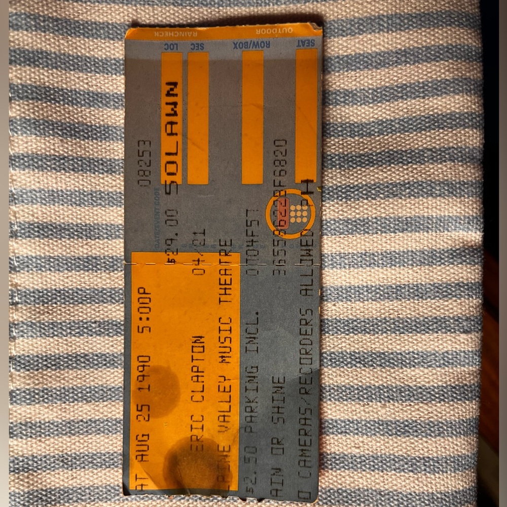 Original Eric Clapton & Stevie Ray Vaughan Ticket Stub Alpine Valley 8/25/1990